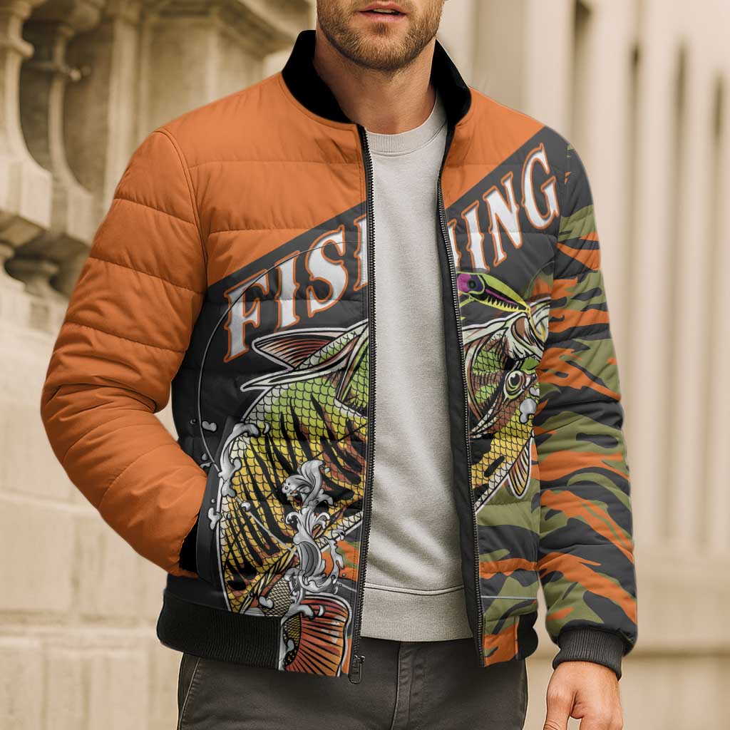 Bass Fishing Fisherman Bomber Puffer Jacket Camouflag Pattern - Wonder Print Shop