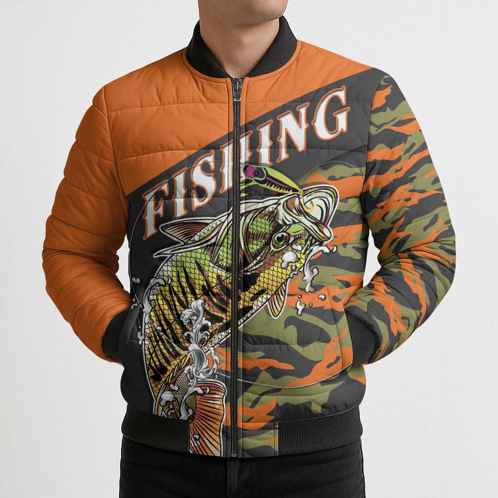 Bass Fishing Fisherman Bomber Puffer Jacket Camouflag Pattern - Wonder Print Shop