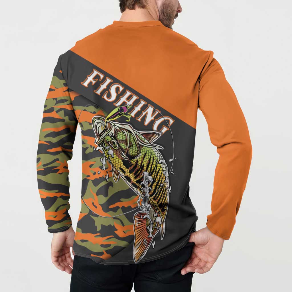 Bass Fishing Fisherman Button Sweatshirt Camouflag Pattern - Wonder Print Shop