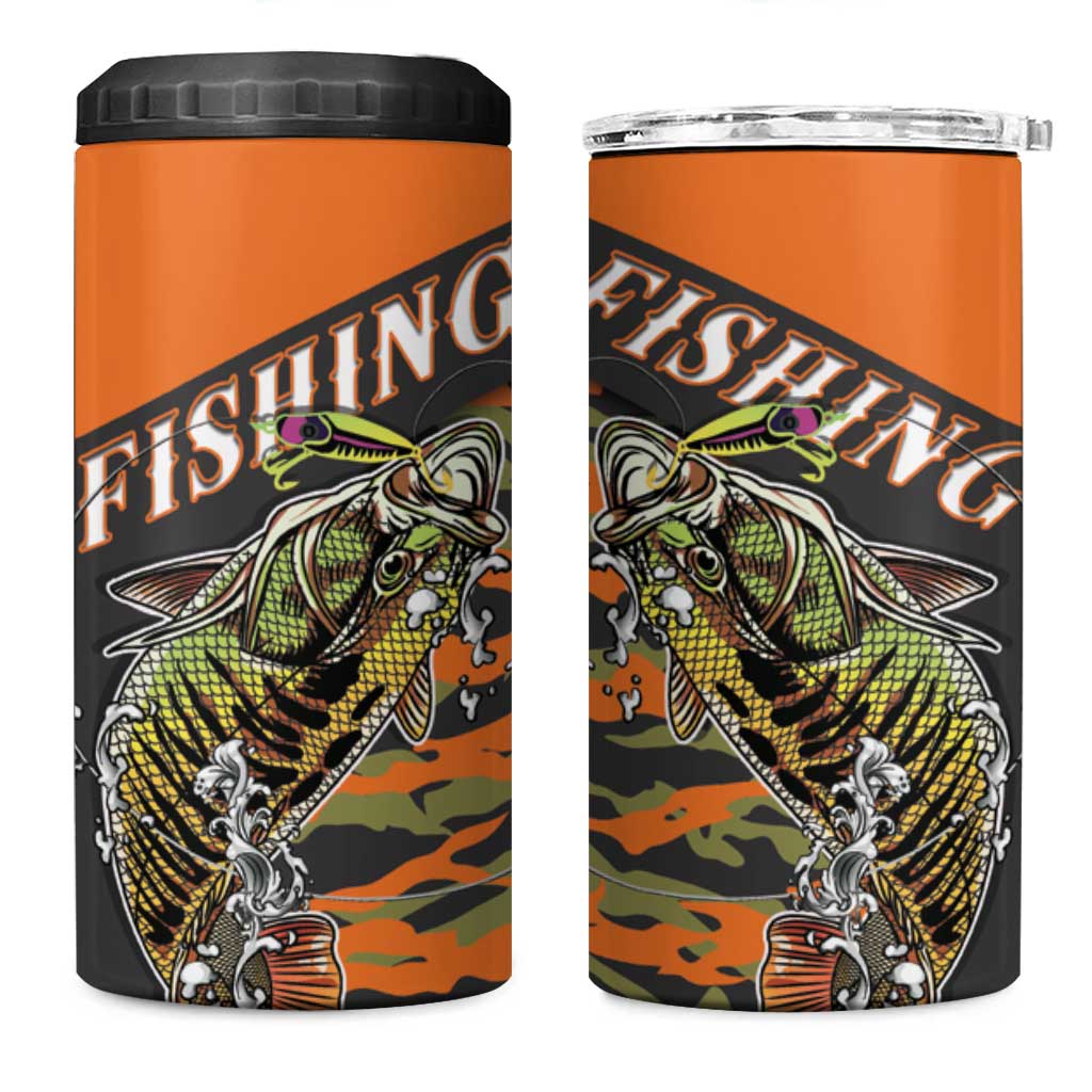Bass Fishing Fisherman 4 in 1 Can Cooler Tumbler Camouflag Pattern - Wonder Print Shop