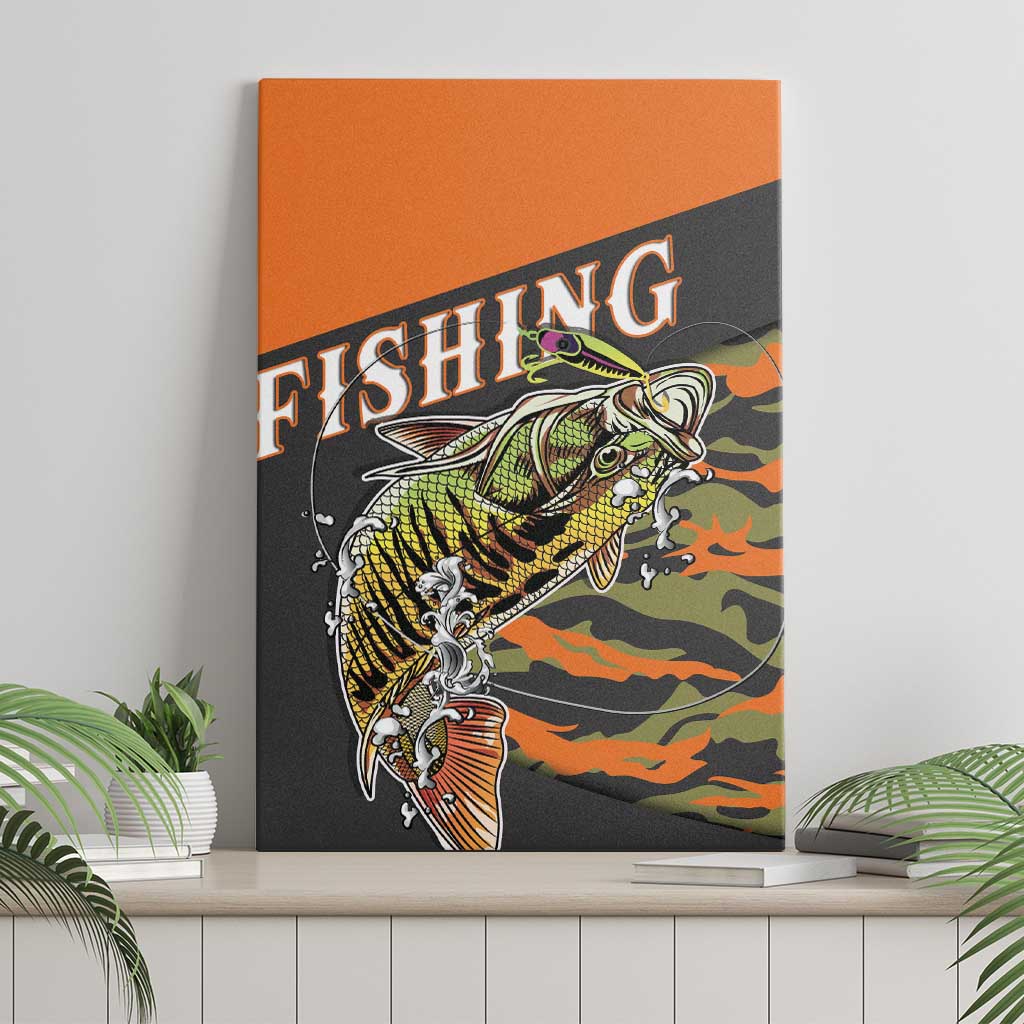 Bass Fishing Fisherman Canvas Wall Art Camouflag Pattern - Wonder Print Shop