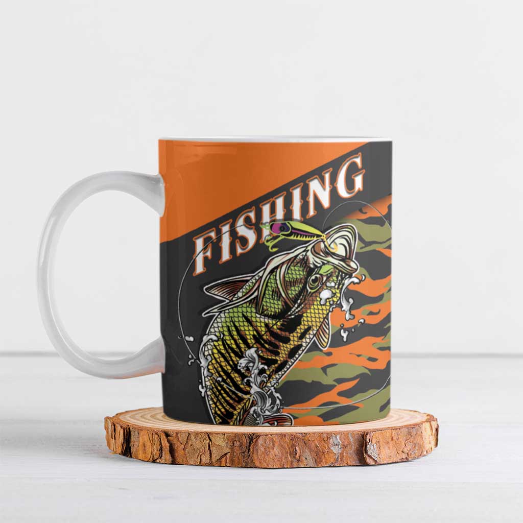Bass Fishing Fisherman Ceramic Mug Camouflag Pattern - Wonder Print Shop