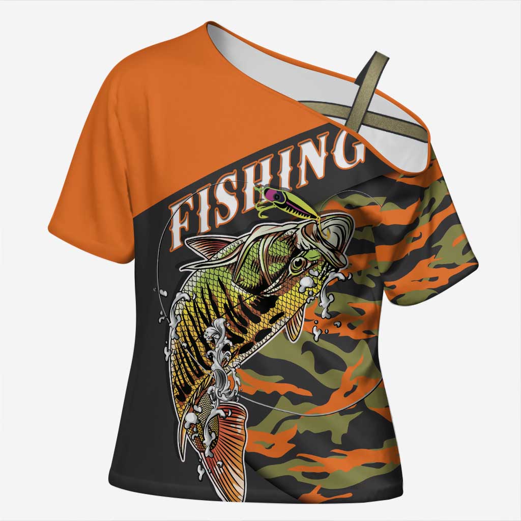 Bass Fishing Fisherman Cross Shoulder Shirt Camouflag Pattern - Wonder Print Shop