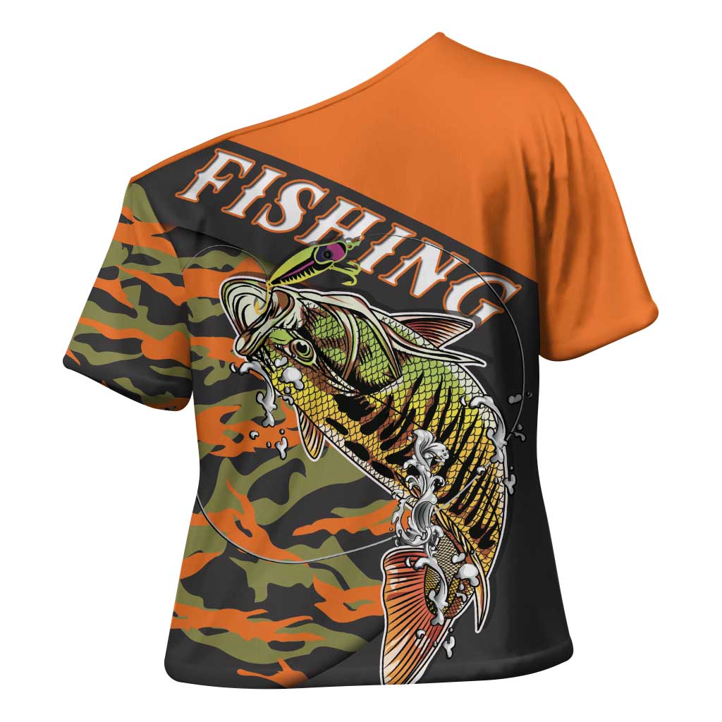 Bass Fishing Fisherman Cross Shoulder Shirt Camouflag Pattern - Wonder Print Shop
