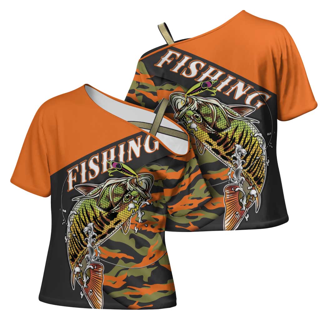 Bass Fishing Fisherman Cross Shoulder Shirt Camouflag Pattern - Wonder Print Shop