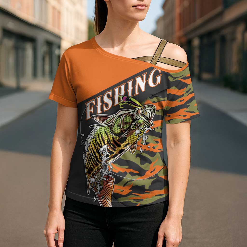 Bass Fishing Fisherman Cross Shoulder Shirt Camouflag Pattern - Wonder Print Shop