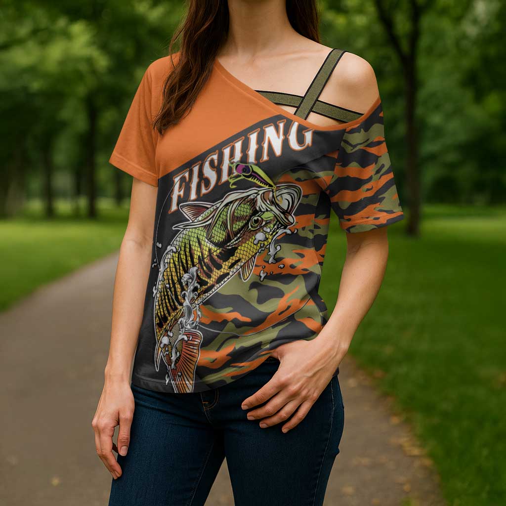 Bass Fishing Fisherman Cross Shoulder Shirt Camouflag Pattern - Wonder Print Shop