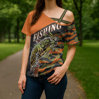 Bass Fishing Fisherman Cross Shoulder Shirt Camouflag Pattern - Wonder Print Shop