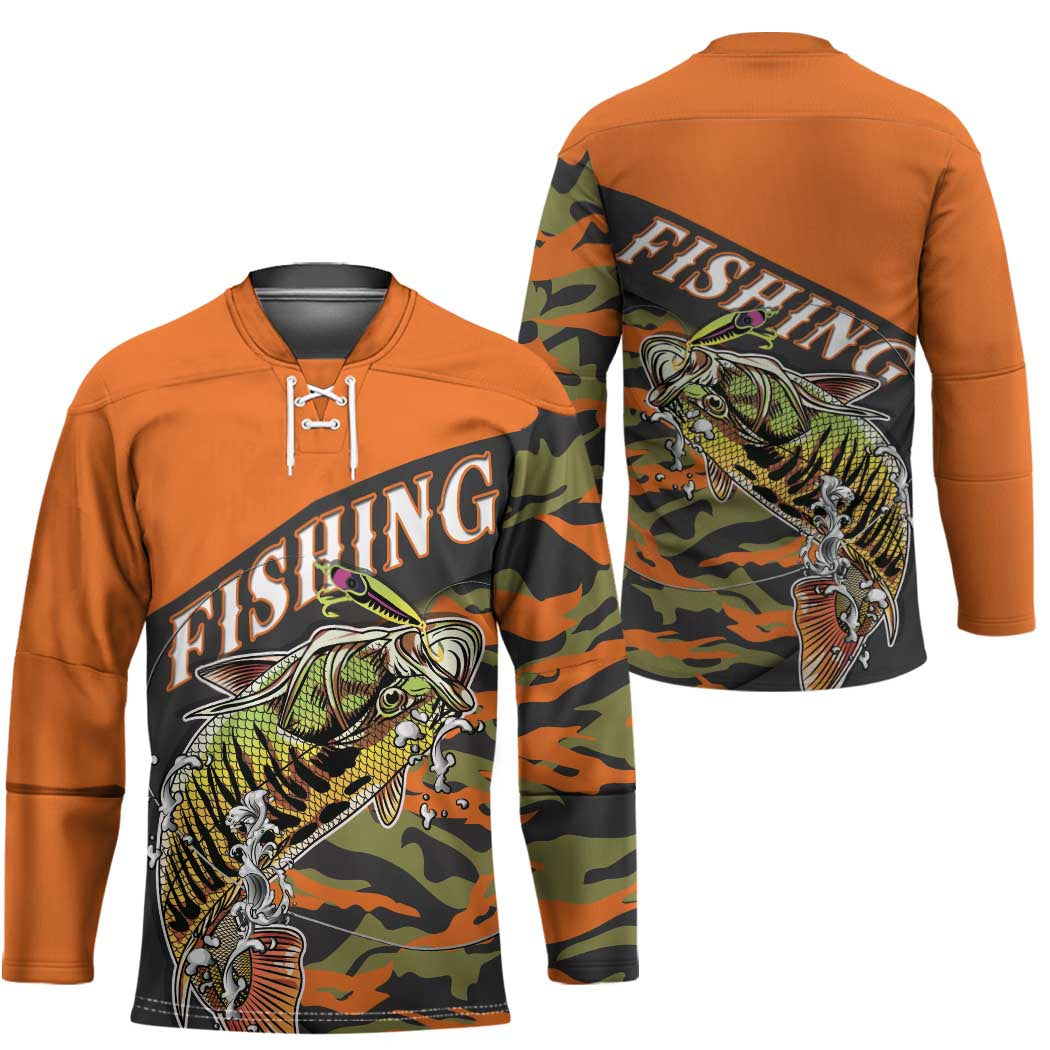 Bass Fishing Fisherman Hockey Jersey Camouflag Pattern - Wonder Print Shop