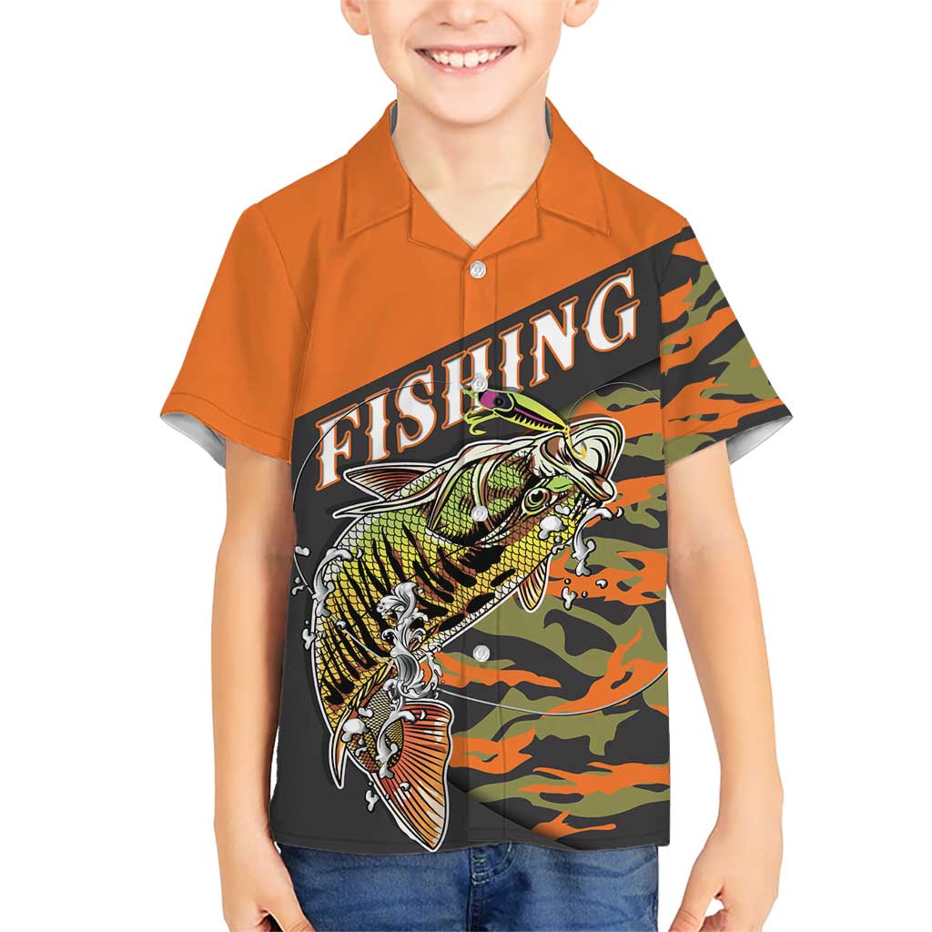 Bass Fishing Fisherman Kid Hawaiian Shirt Camouflag Pattern - Wonder Print Shop