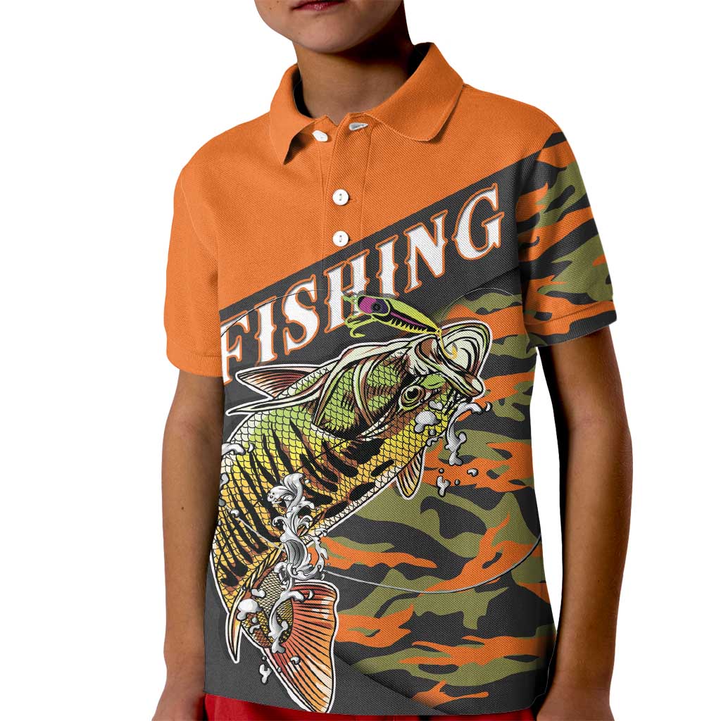 Bass Fishing Fisherman Kid Polo Shirt Camouflag Pattern - Wonder Print Shop