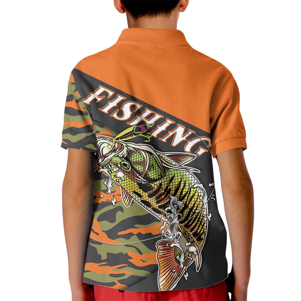 Bass Fishing Fisherman Kid Polo Shirt Camouflag Pattern - Wonder Print Shop