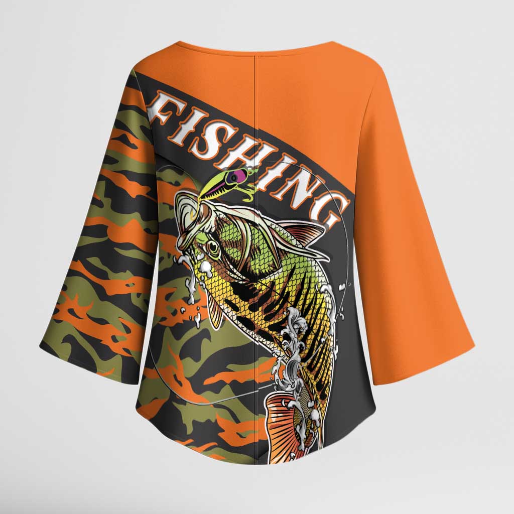 Bass Fishing Fisherman Kimono Sleeve Blouse Camouflag Pattern - Wonder Print Shop