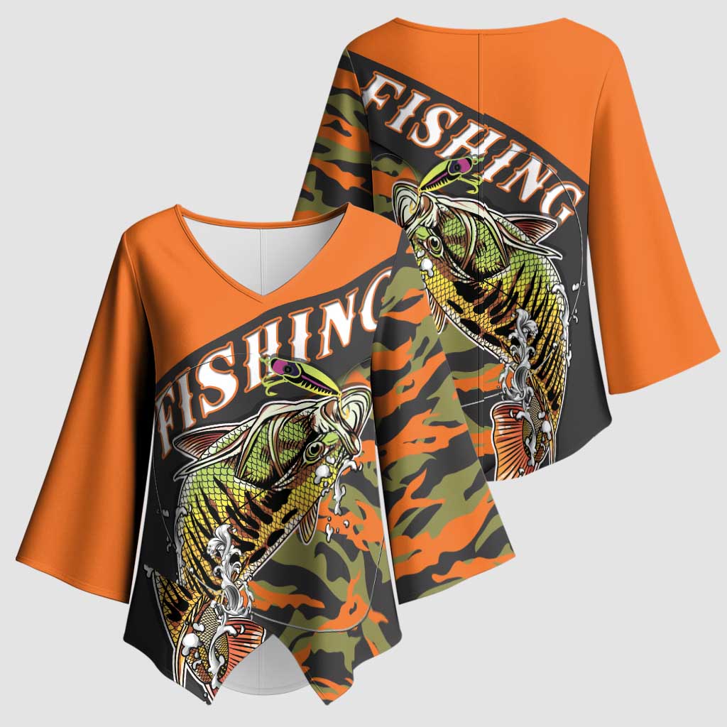 Bass Fishing Fisherman Kimono Sleeve Blouse Camouflag Pattern - Wonder Print Shop