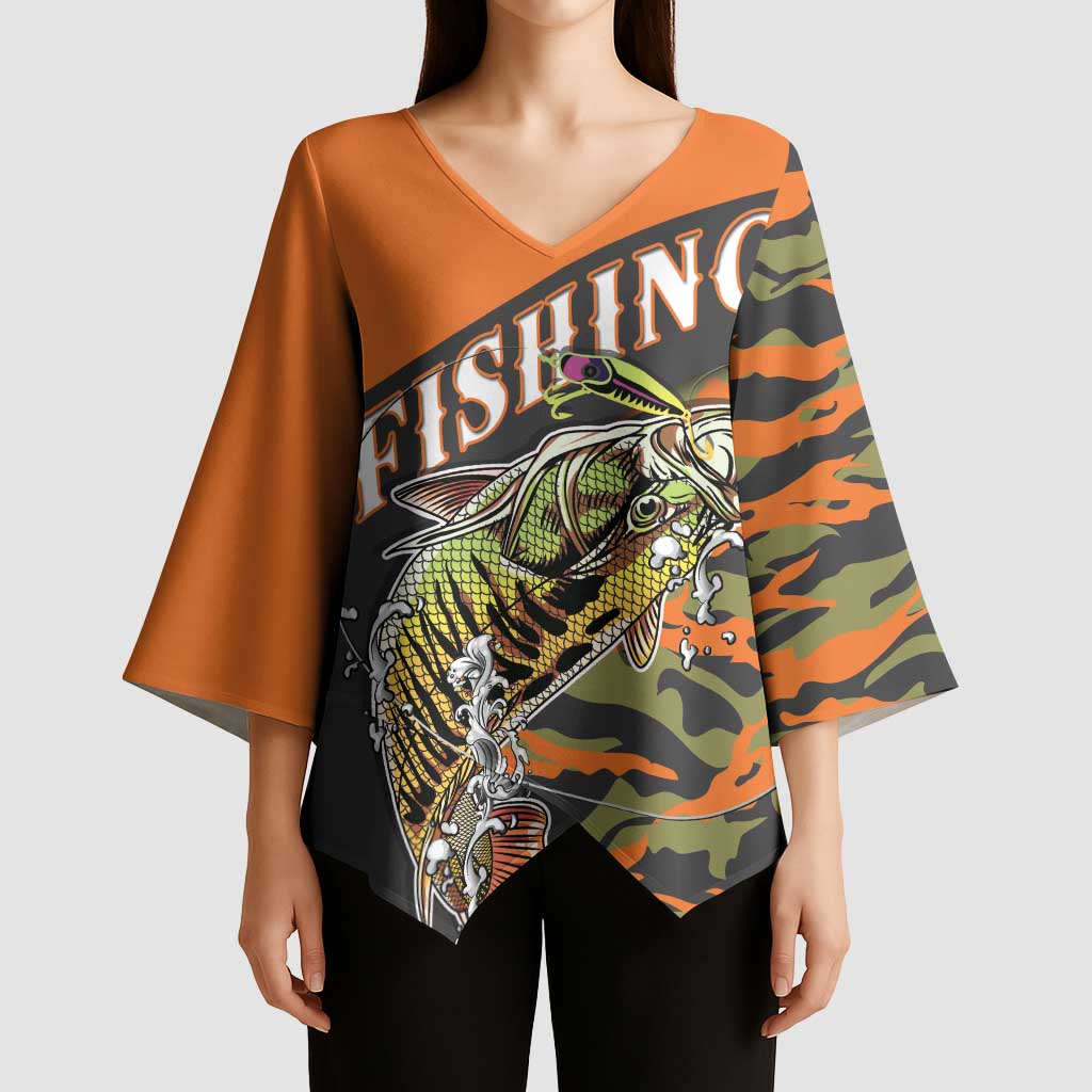 Bass Fishing Fisherman Kimono Sleeve Blouse Camouflag Pattern - Wonder Print Shop