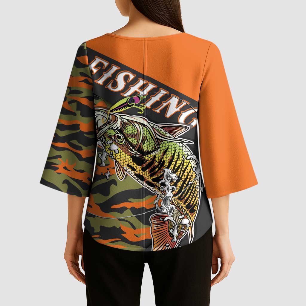 Bass Fishing Fisherman Kimono Sleeve Blouse Camouflag Pattern - Wonder Print Shop