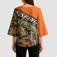 Bass Fishing Fisherman Kimono Sleeve Blouse Camouflag Pattern - Wonder Print Shop