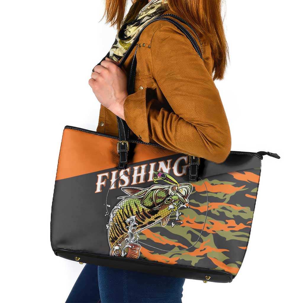 Bass Fishing Fisherman Leather Tote Bag Camouflag Pattern - Wonder Print Shop