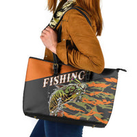 Bass Fishing Fisherman Leather Tote Bag Camouflag Pattern - Wonder Print Shop