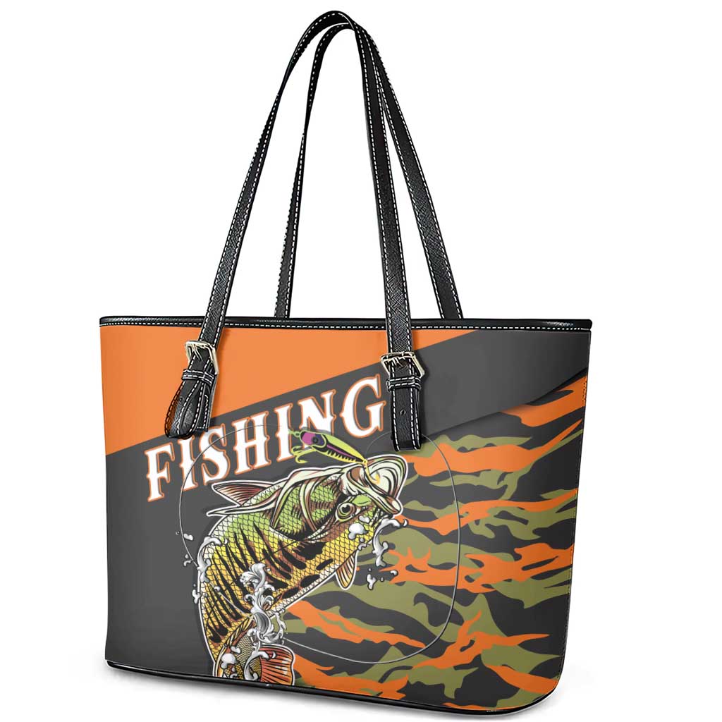 Bass Fishing Fisherman Leather Tote Bag Camouflag Pattern - Wonder Print Shop