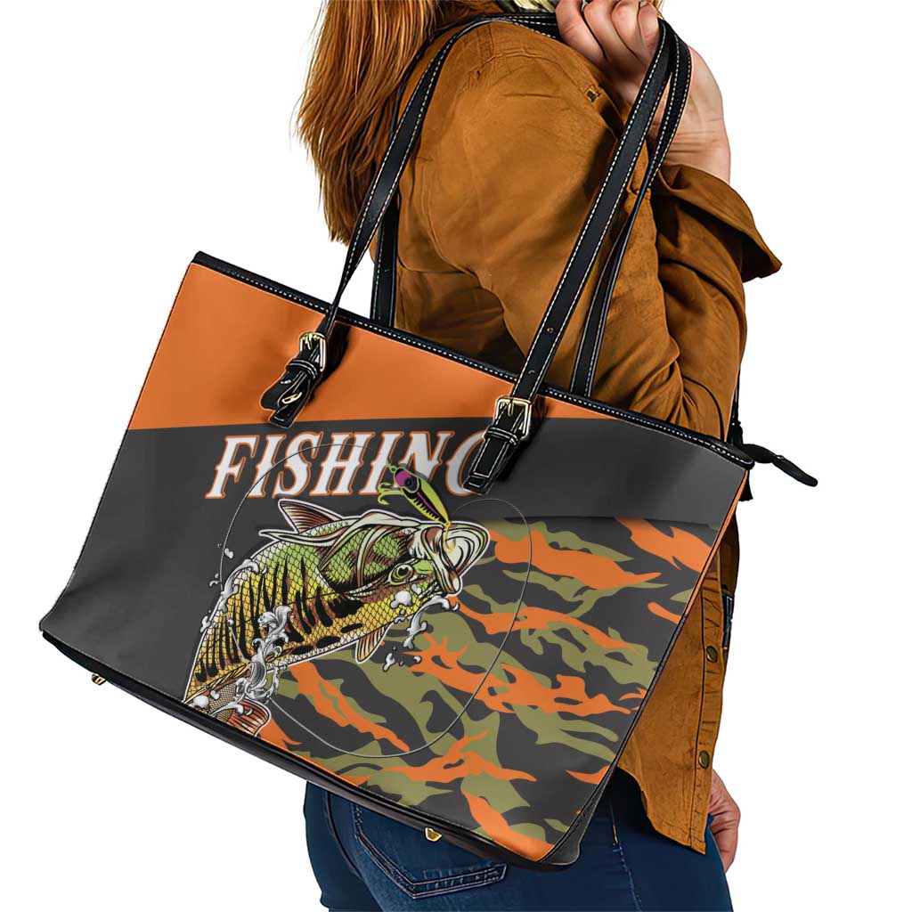 Bass Fishing Fisherman Leather Tote Bag Camouflag Pattern - Wonder Print Shop