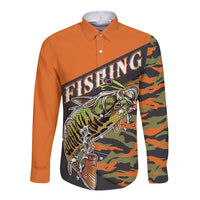 Bass Fishing Fisherman Long Sleeve Button Shirt Camouflag Pattern - Wonder Print Shop