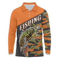 Bass Fishing Fisherman Long Sleeve Polo Shirt Camouflag Pattern - Wonder Print Shop