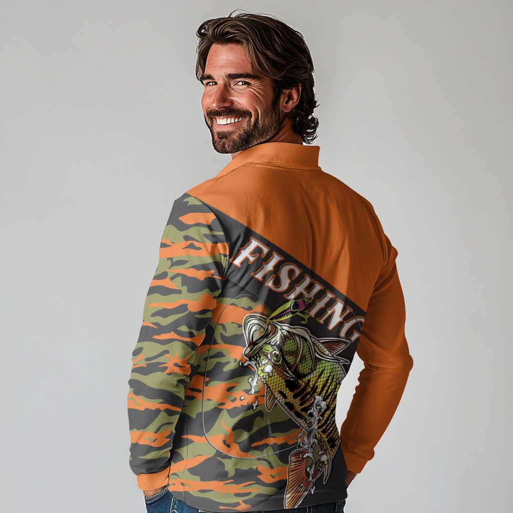 Bass Fishing Fisherman Long Sleeve Polo Shirt Camouflag Pattern - Wonder Print Shop