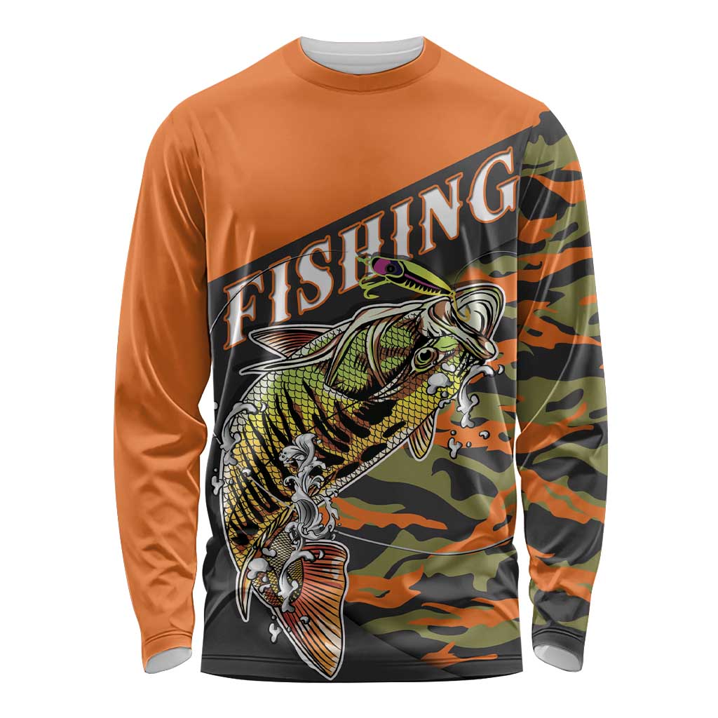 Bass Fishing Fisherman Long Sleeve Shirt Camouflag Pattern - Wonder Print Shop