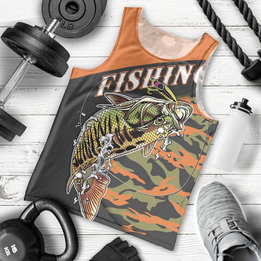 Bass Fishing Fisherman Men Tank Top Camouflag Pattern - Wonder Print Shop
