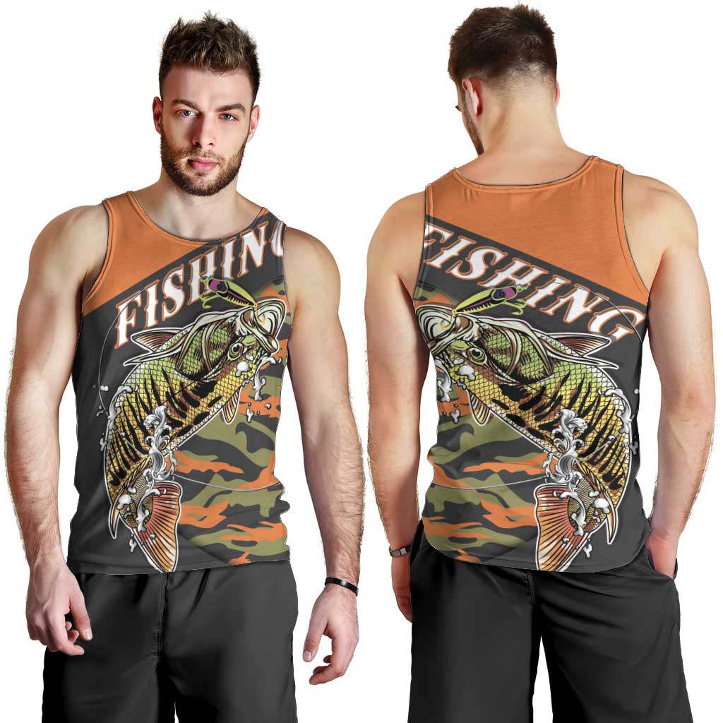 Bass Fishing Fisherman Men Tank Top Camouflag Pattern - Wonder Print Shop