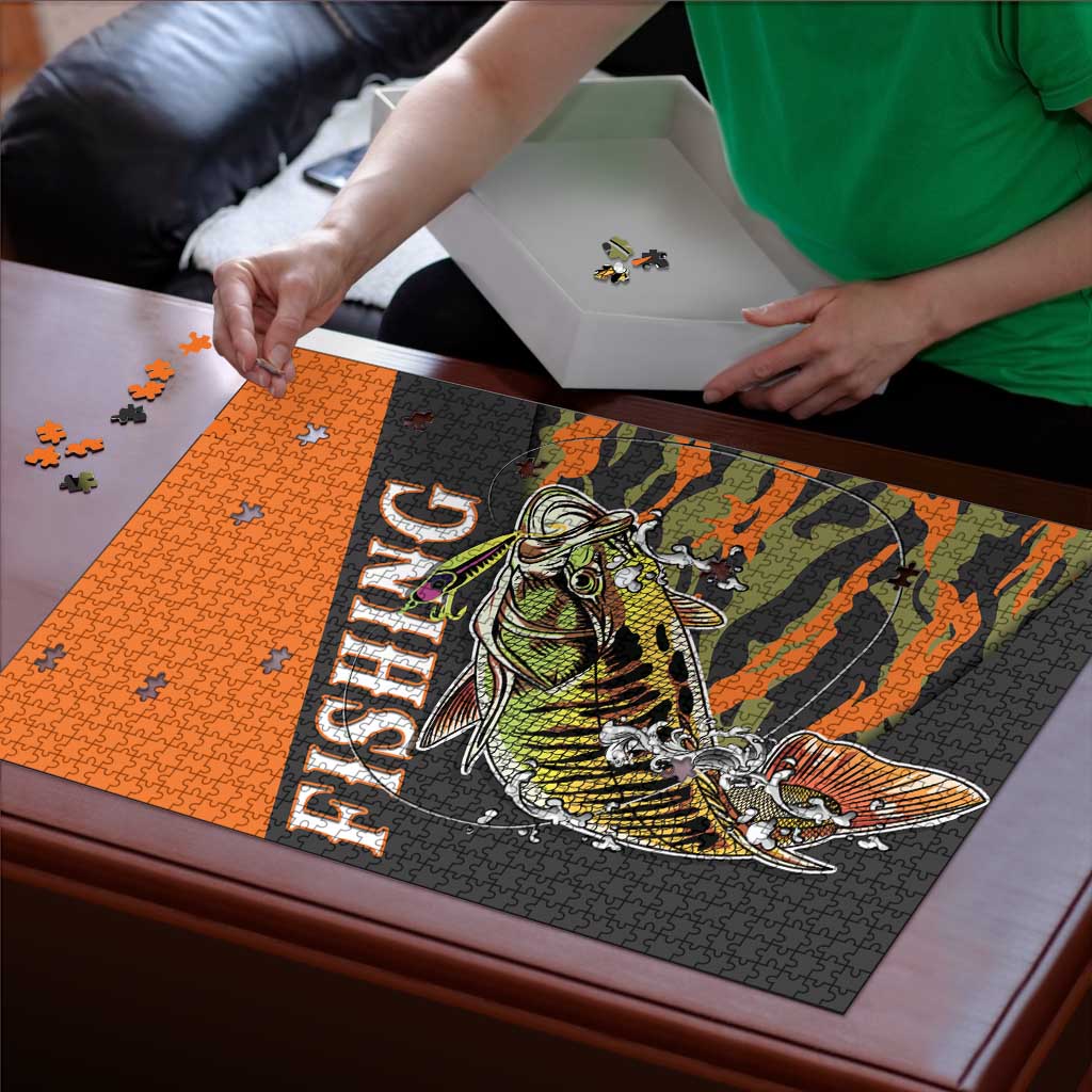 Bass Fishing Fisherman Puzzle Camouflag Pattern - Wonder Print Shop
