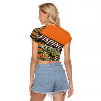 Bass Fishing Fisherman Raglan Cropped T Shirt Camouflag Pattern - Wonder Print Shop