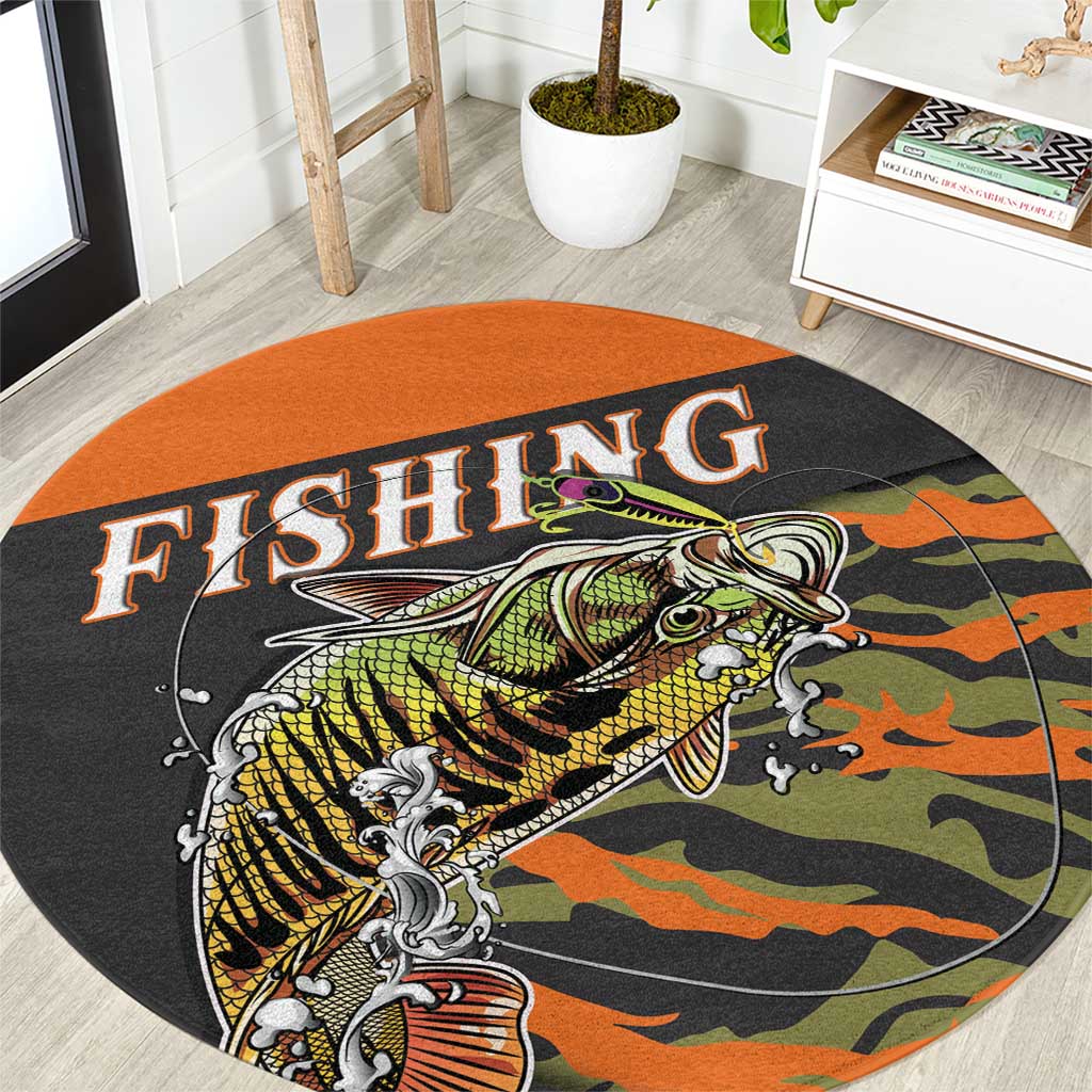 Bass Fishing Fisherman Round Carpet Camouflag Pattern - Wonder Print Shop