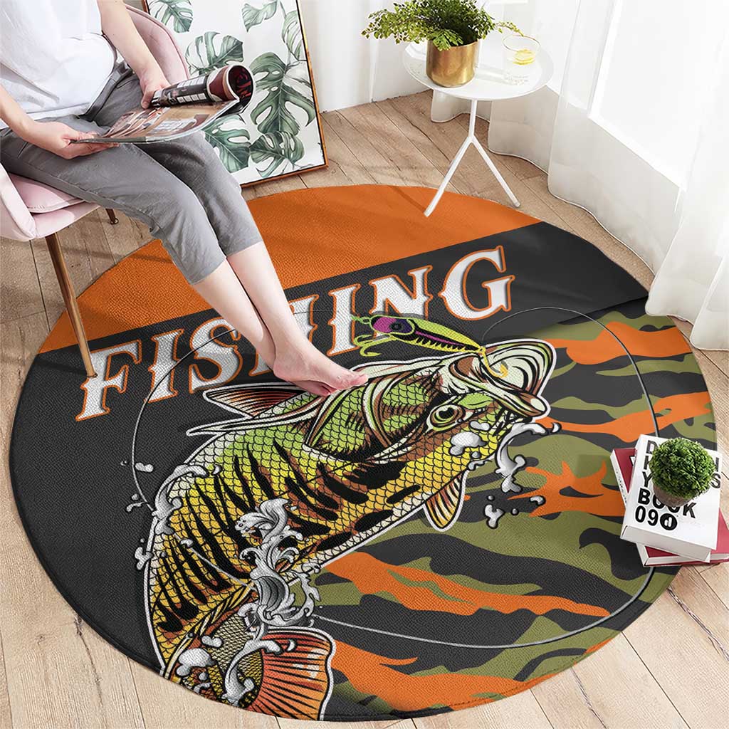 Bass Fishing Fisherman Round Carpet Camouflag Pattern - Wonder Print Shop