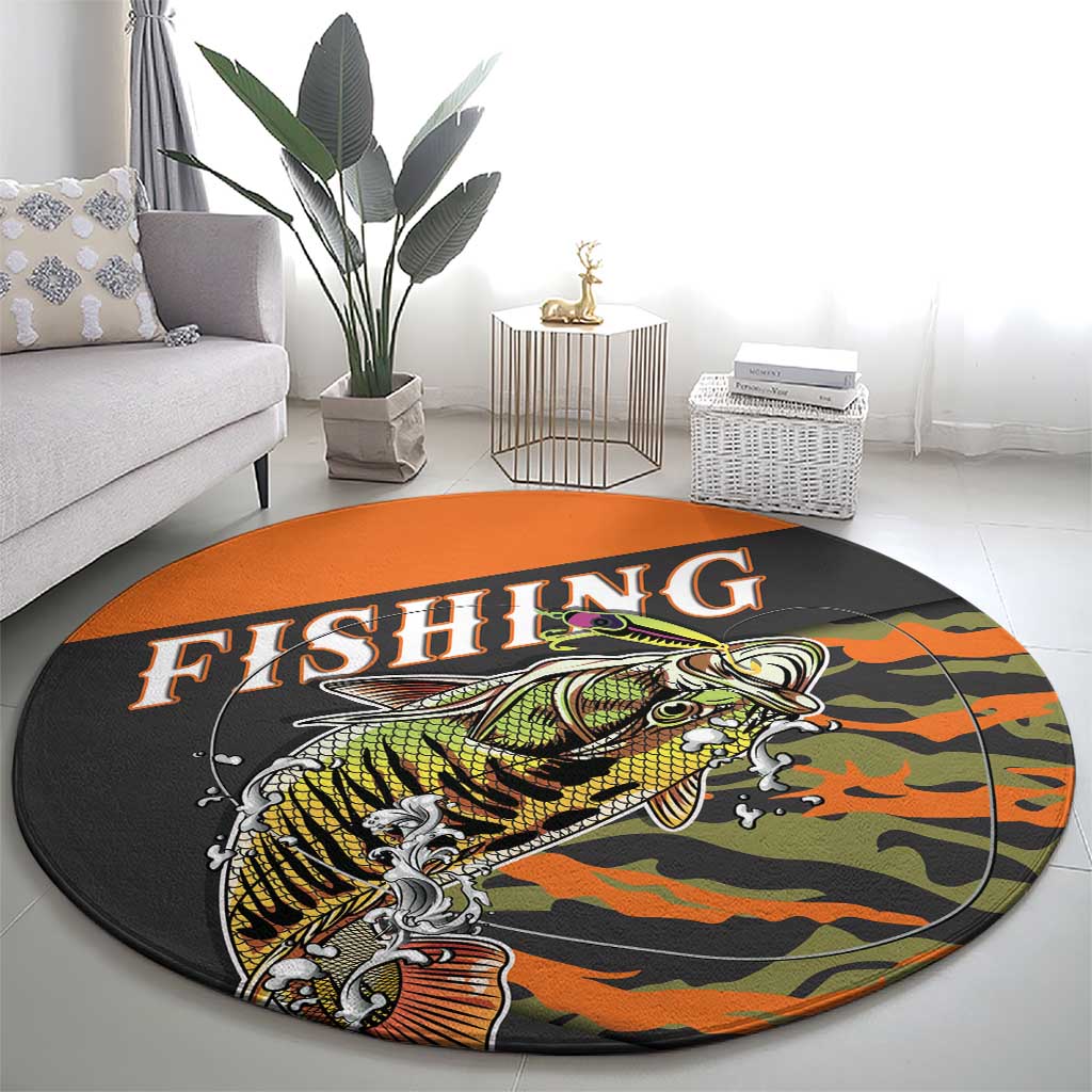 Bass Fishing Fisherman Round Carpet Camouflag Pattern - Wonder Print Shop