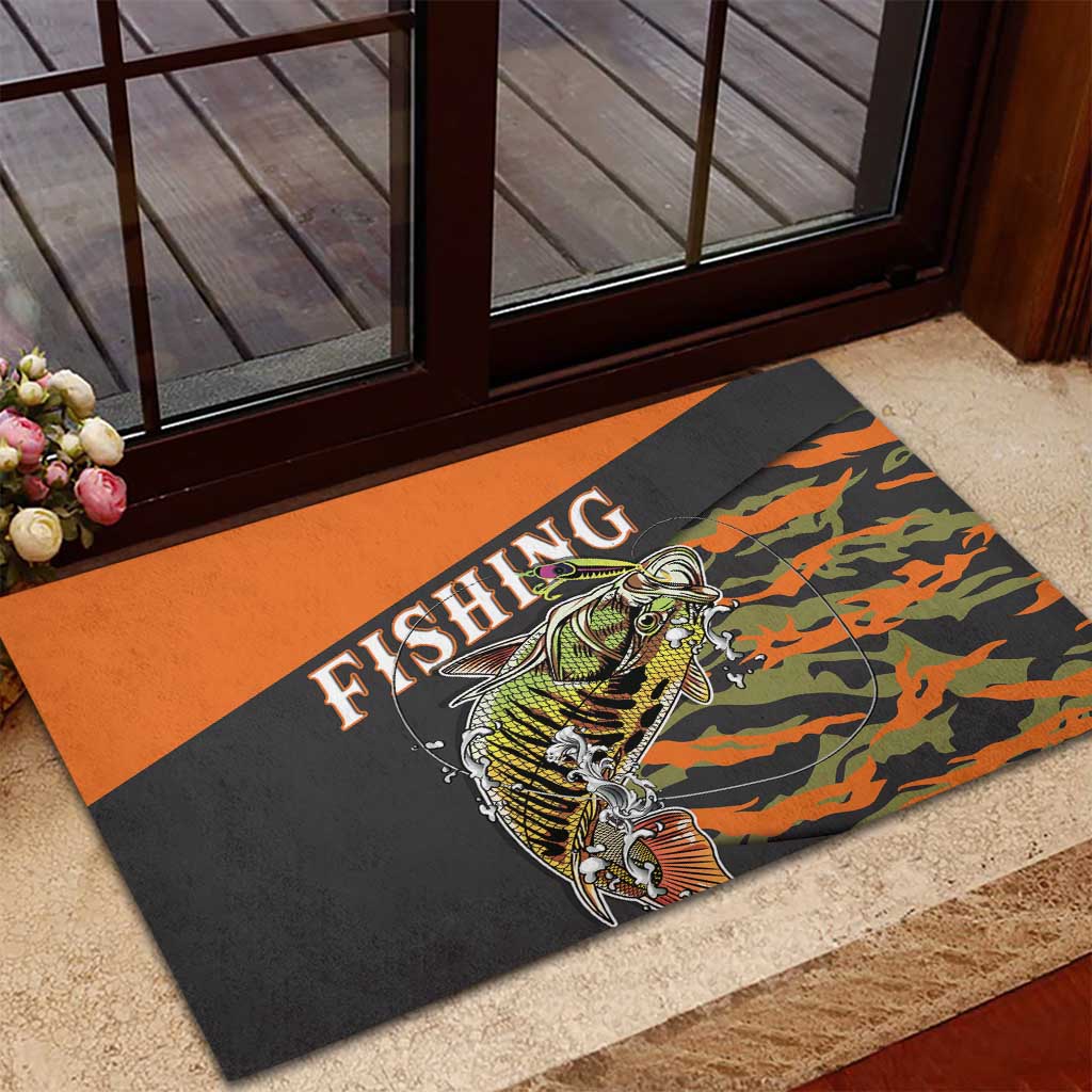 Bass Fishing Fisherman Rubber Doormat Camouflag Pattern - Wonder Print Shop