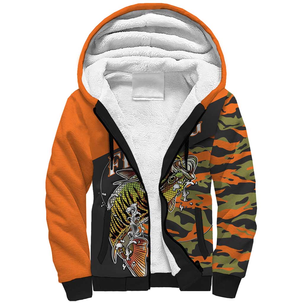 Bass Fishing Fisherman Sherpa Hoodie Camouflag Pattern - Wonder Print Shop