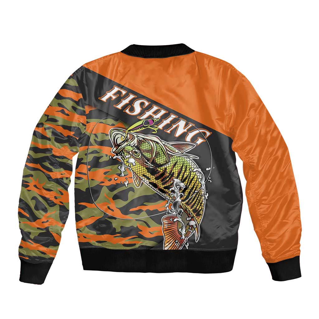 Bass Fishing Fisherman Sleeve Zip Bomber Jacket Camouflag Pattern - Wonder Print Shop