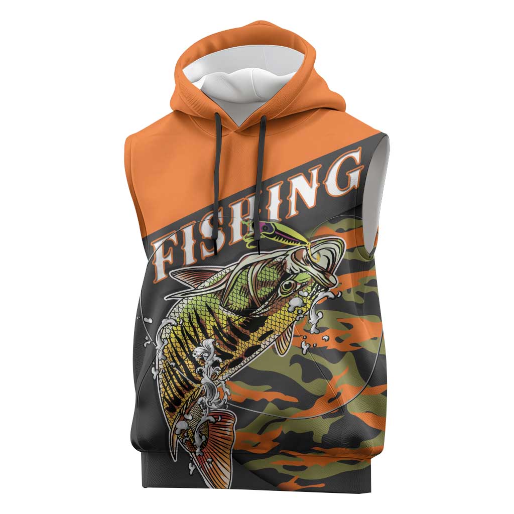 Bass Fishing Fisherman Sleeveless Hoodie Camouflag Pattern - Wonder Print Shop