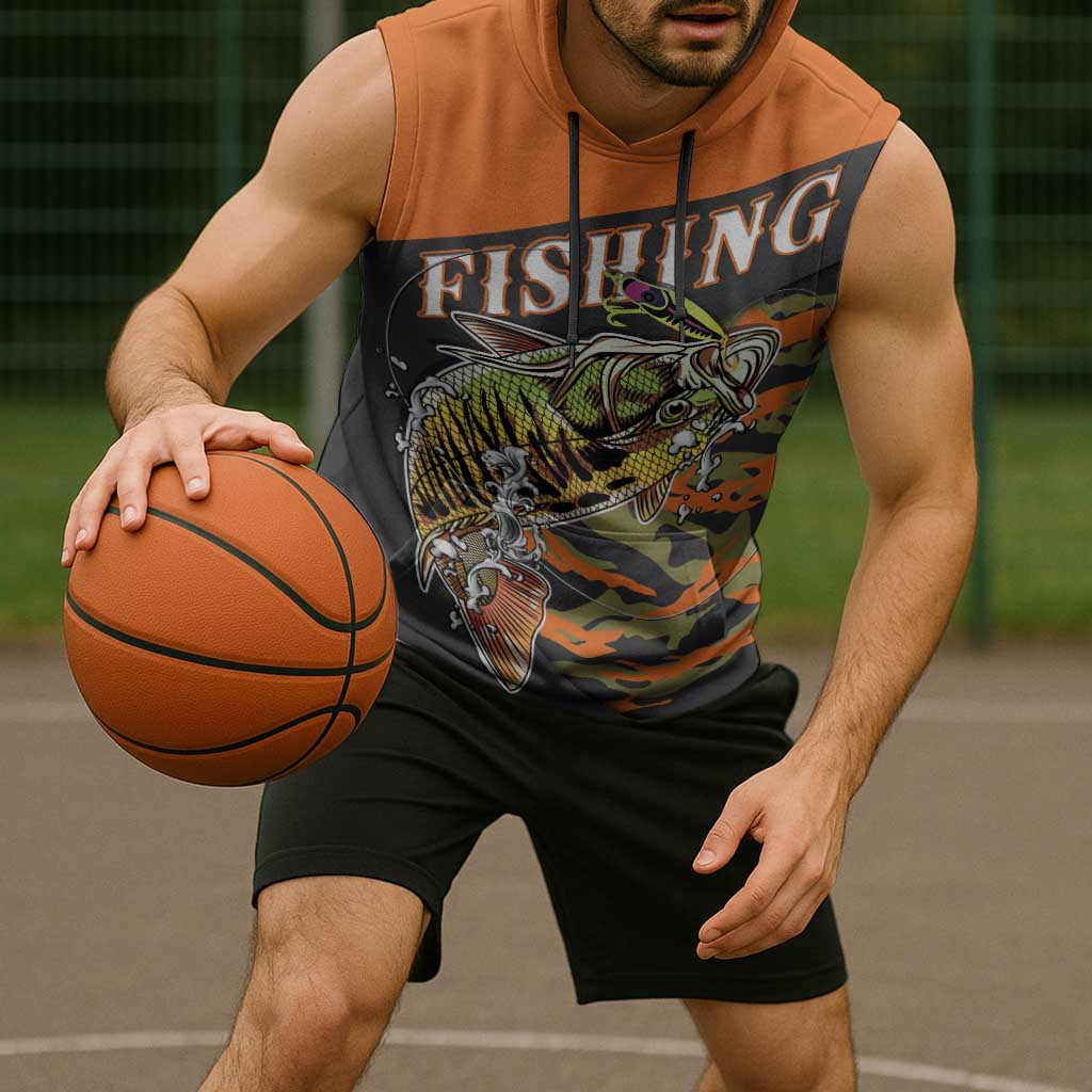 Bass Fishing Fisherman Sleeveless Hoodie Camouflag Pattern - Wonder Print Shop
