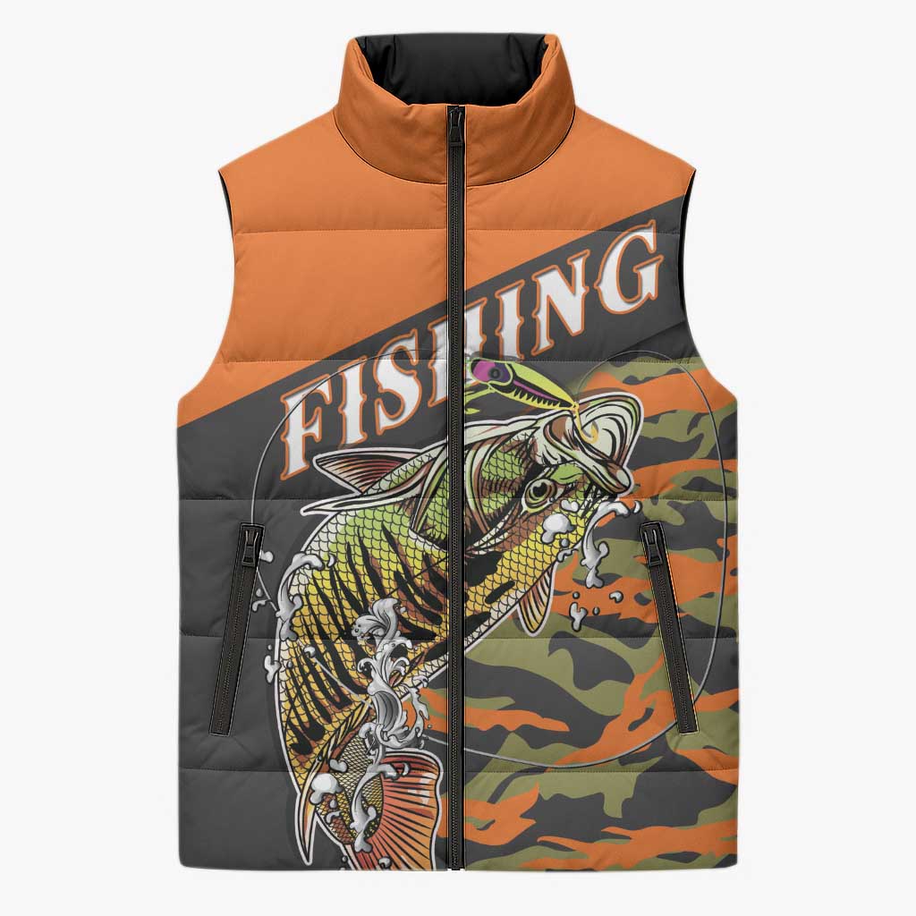 Bass Fishing Fisherman Sleeveless Puffer Jacket Camouflag Pattern - Wonder Print Shop