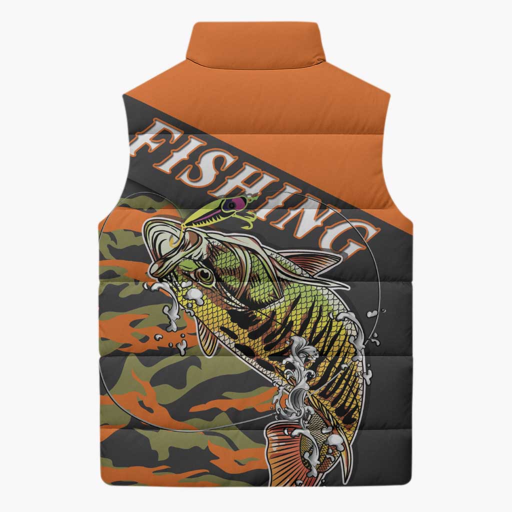 Bass Fishing Fisherman Sleeveless Puffer Jacket Camouflag Pattern - Wonder Print Shop