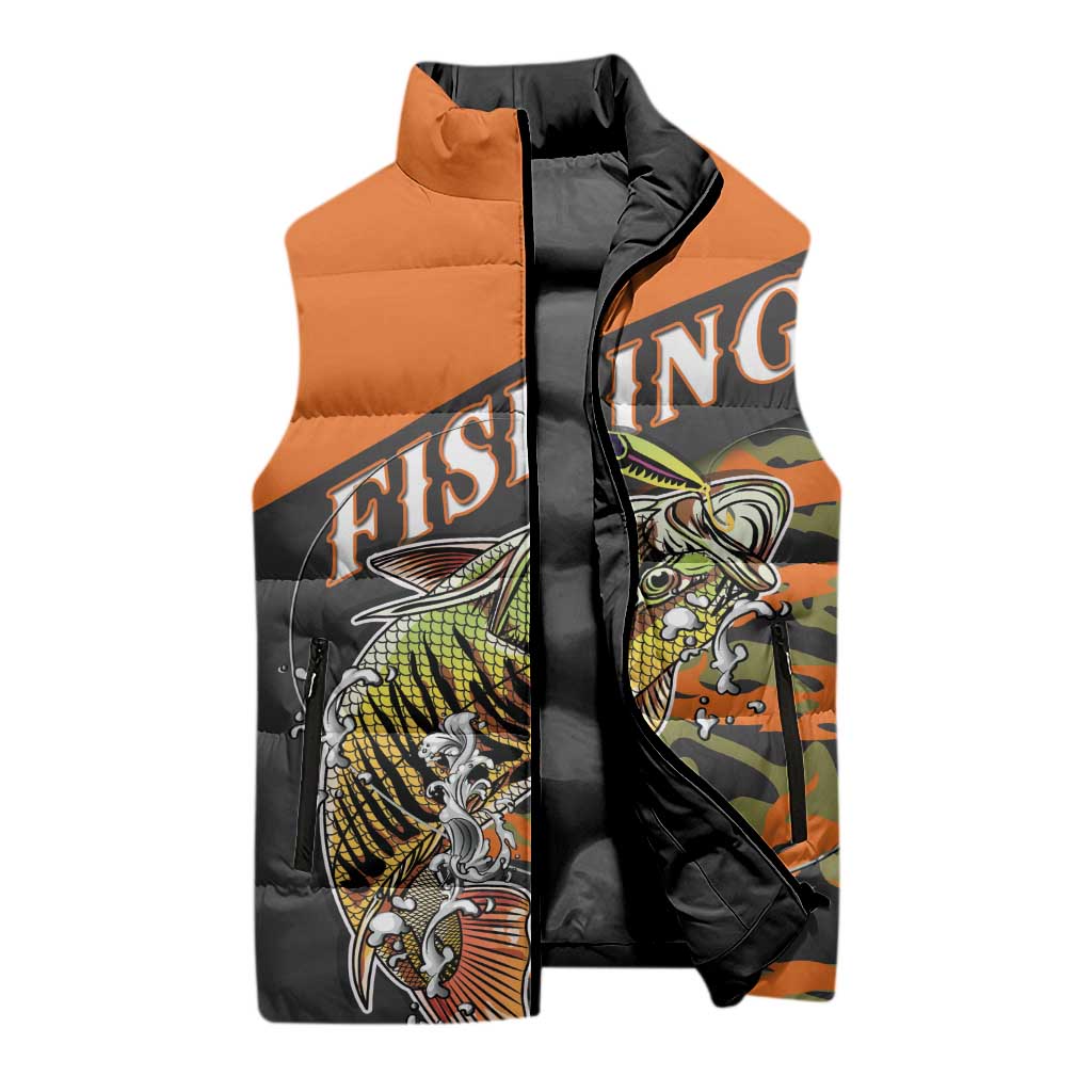 Bass Fishing Fisherman Sleeveless Puffer Jacket Camouflag Pattern - Wonder Print Shop