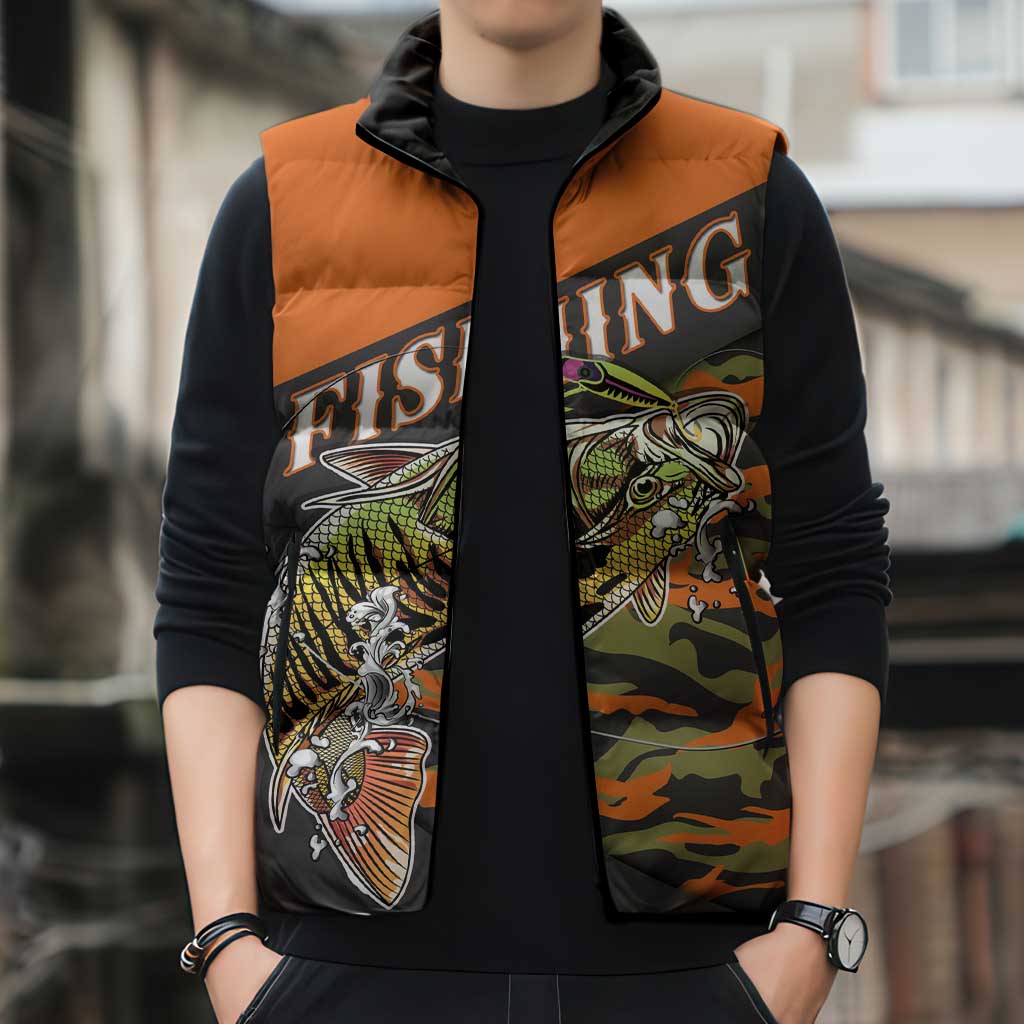 Bass Fishing Fisherman Sleeveless Puffer Jacket Camouflag Pattern - Wonder Print Shop