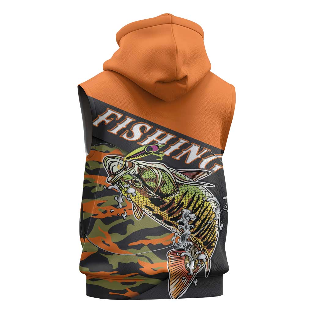 Bass Fishing Fisherman Sleeveless Zip Hoodie Camouflag Pattern - Wonder Print Shop