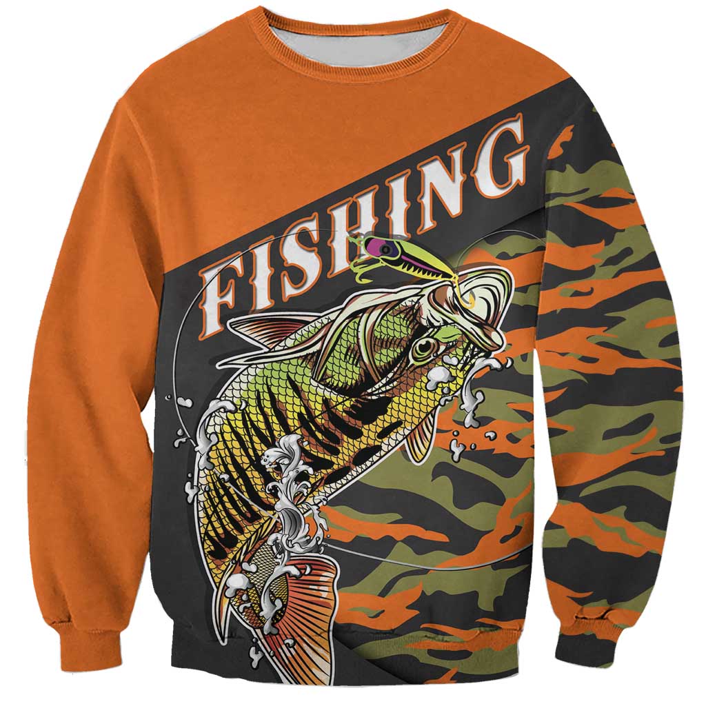 Bass Fishing Fisherman Sweatshirt Camouflag Pattern - Wonder Print Shop