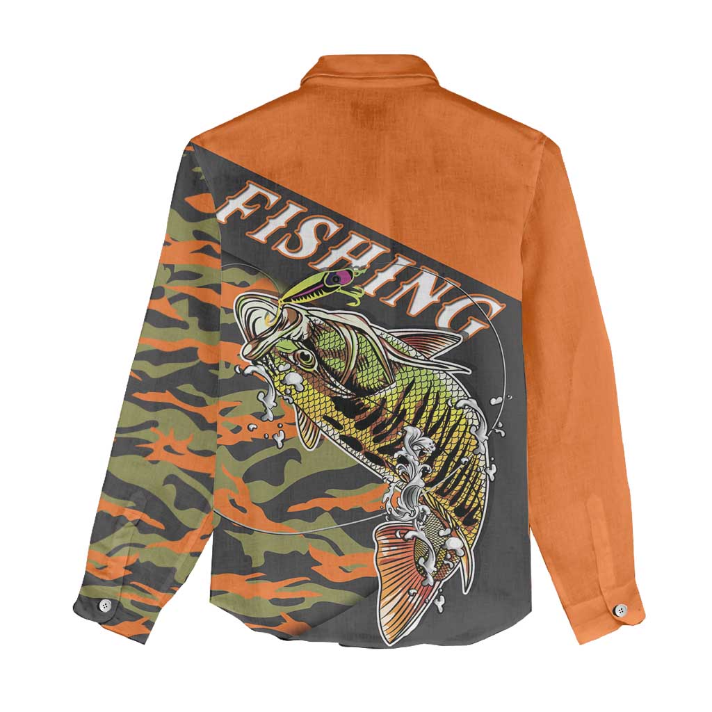 Bass Fishing Fisherman Women Casual Shirt Camouflag Pattern - Wonder Print Shop