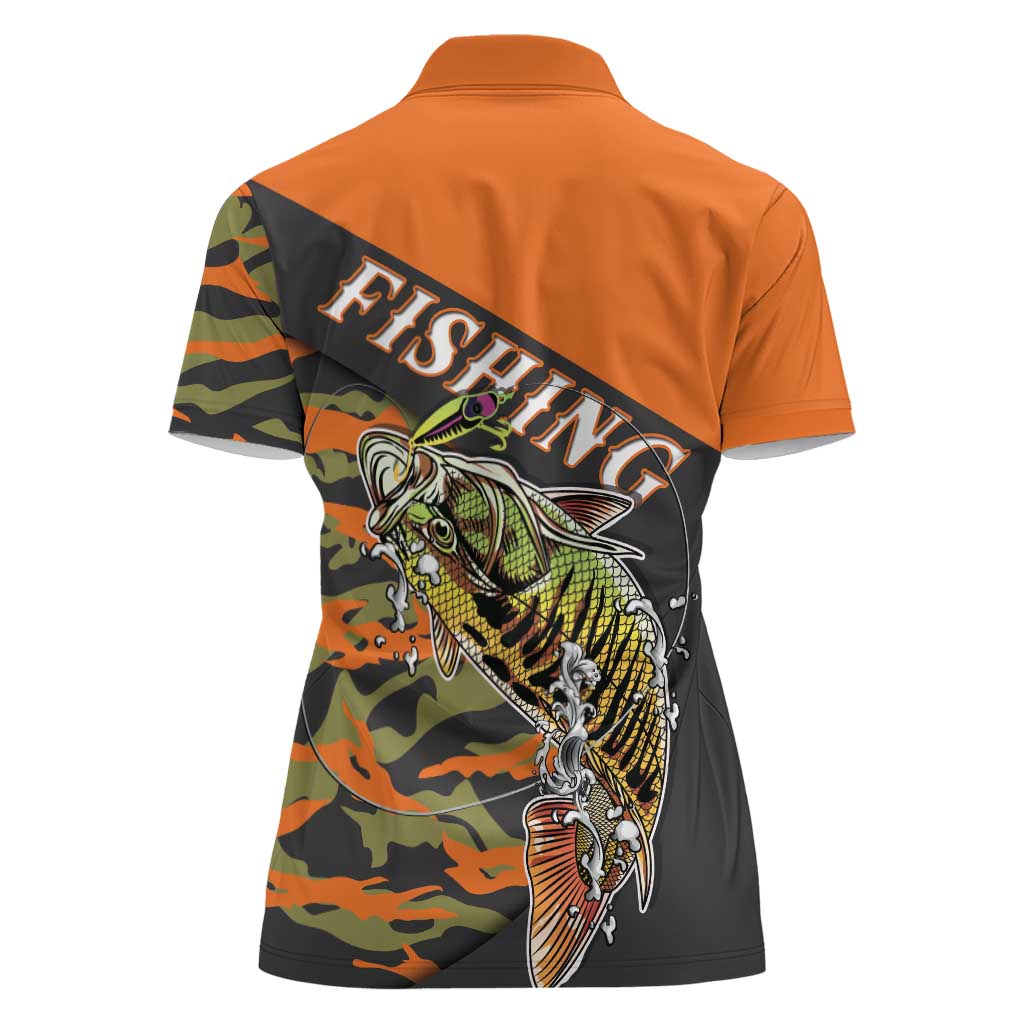 Bass Fishing Fisherman Women Polo Shirt Camouflag Pattern - Wonder Print Shop