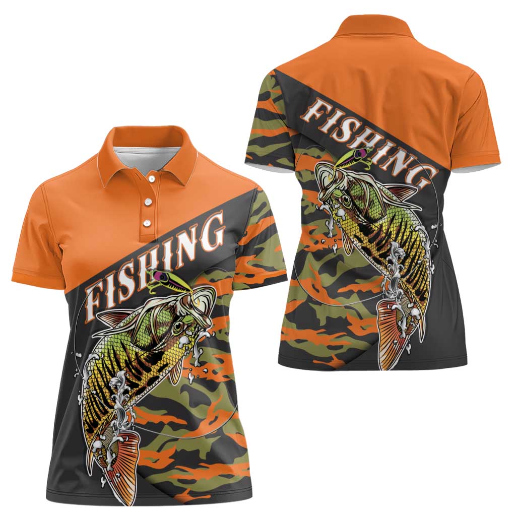 Bass Fishing Fisherman Women Polo Shirt Camouflag Pattern - Wonder Print Shop